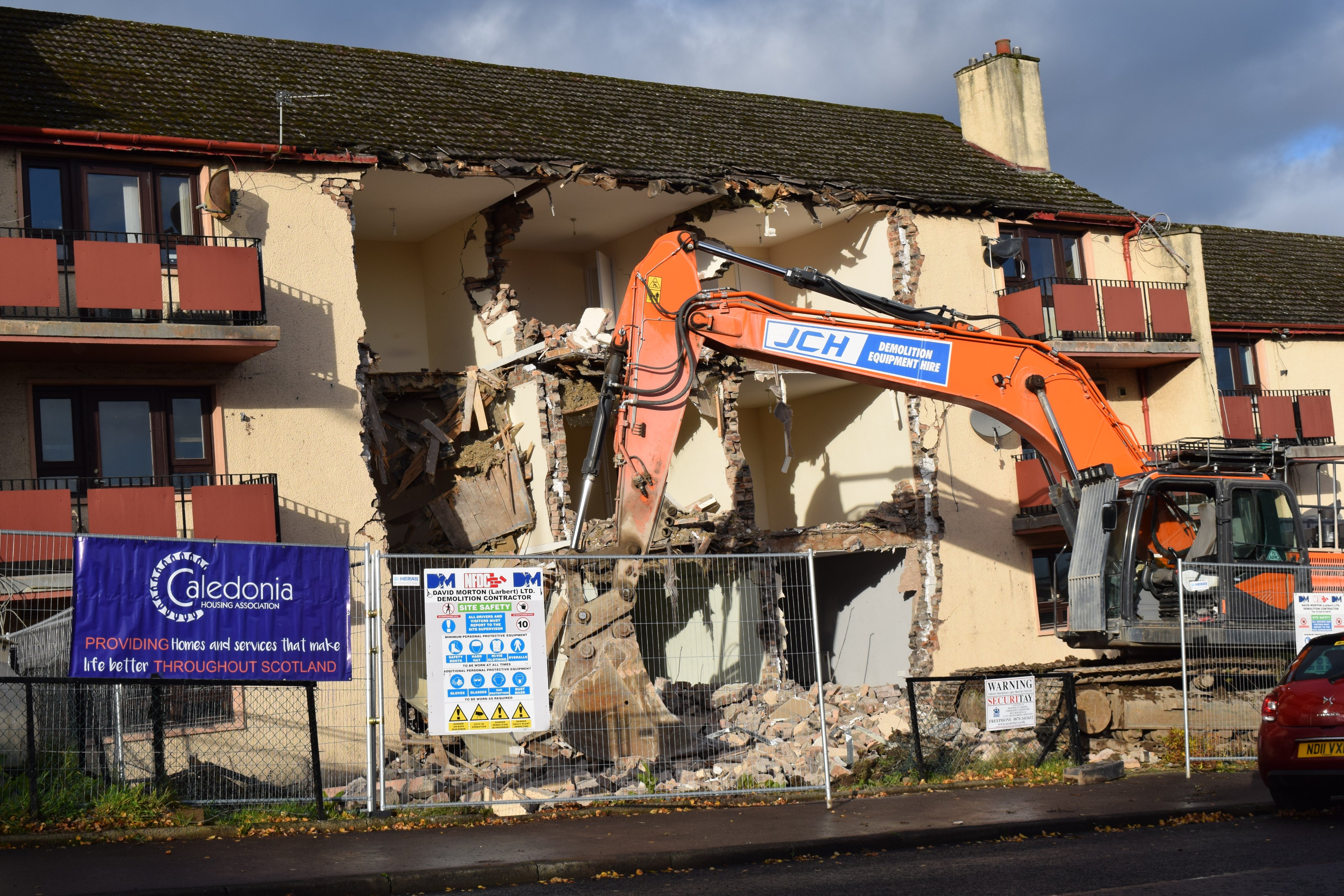 Demolition begins at former Caledonia Housing Association flats in